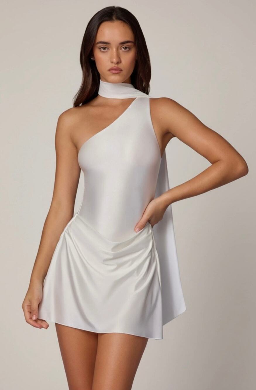 Oh Polly Kiraz Asymmetric Scarf Detail Mini Dress Size 0 White